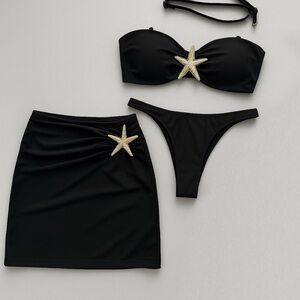 Black Starfish Embellished Bikini Set